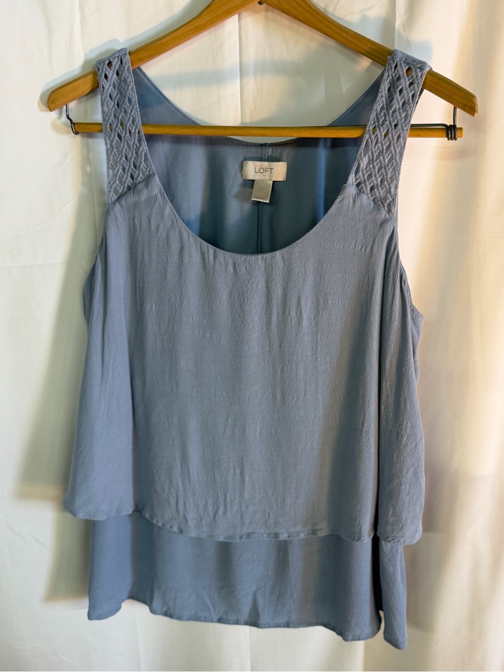 LOFT Light Blue Sleeveless Layered Tank with Crochet Straps